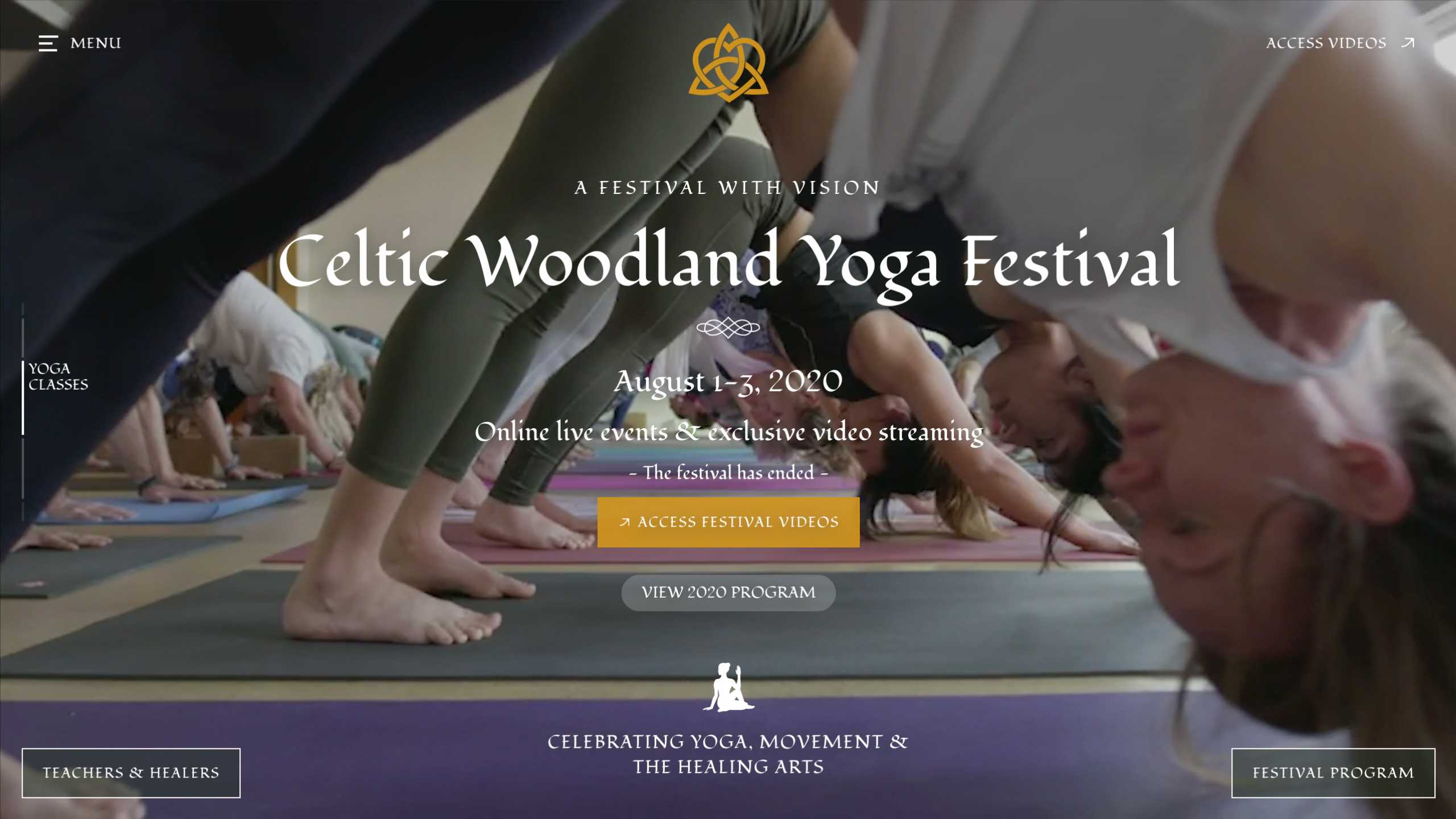 Celtic Woodland Yoga Festival Homepage Screenshot, desktop version