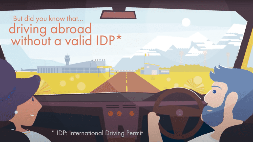 IDP Introduction Video Preview Image showing two persons in a car driving towards the airport to travel abroad