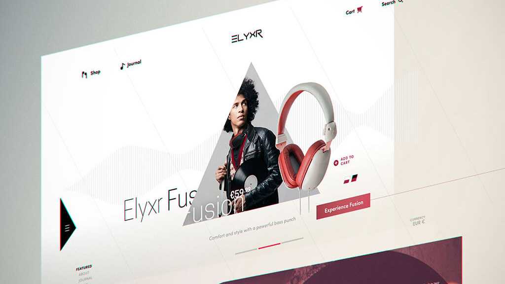 Elyxr Audio Homepage Design, explained as 3D Layers