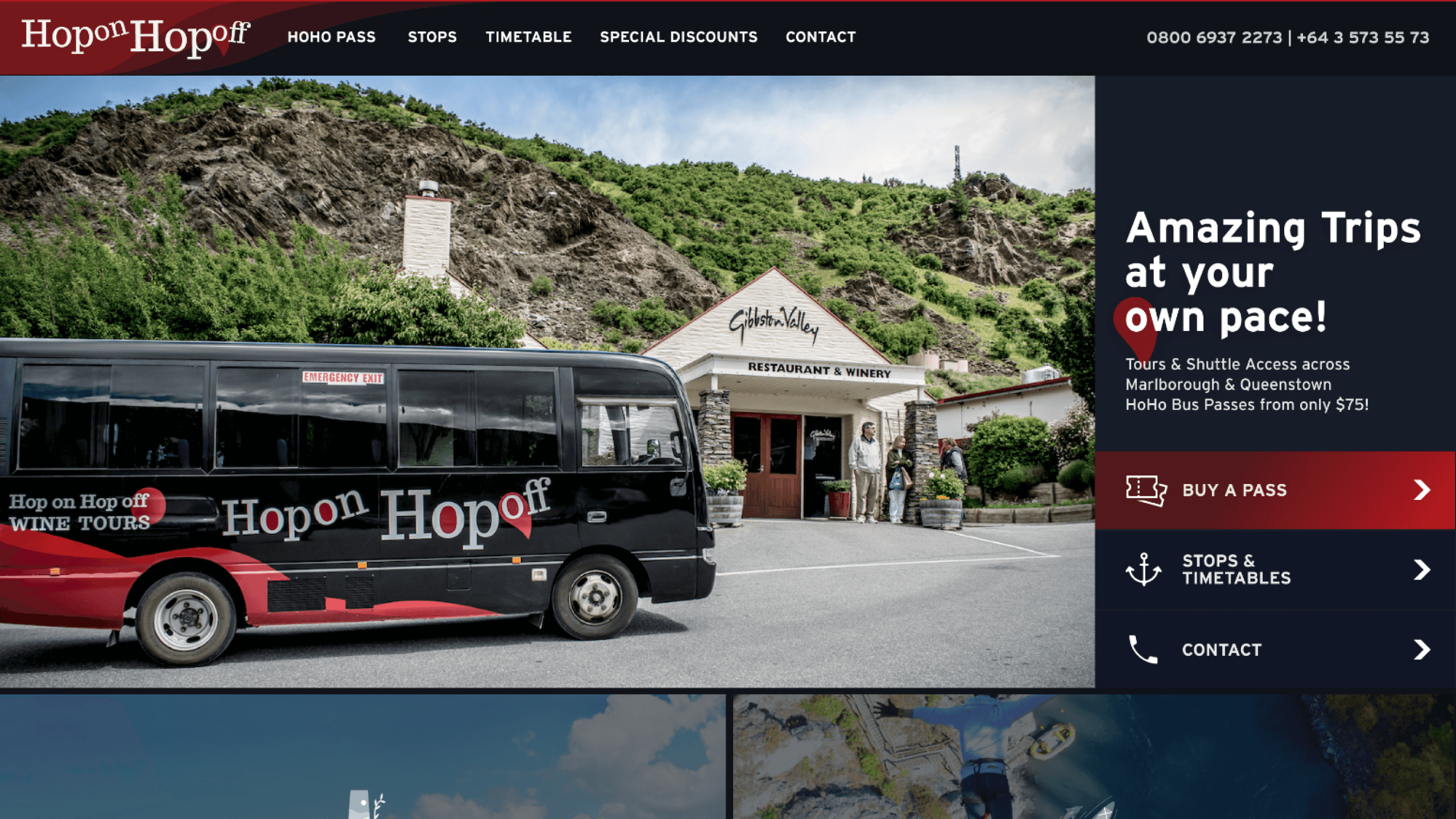 Hop On Hop Off: Homepage Screenshot, desktop version