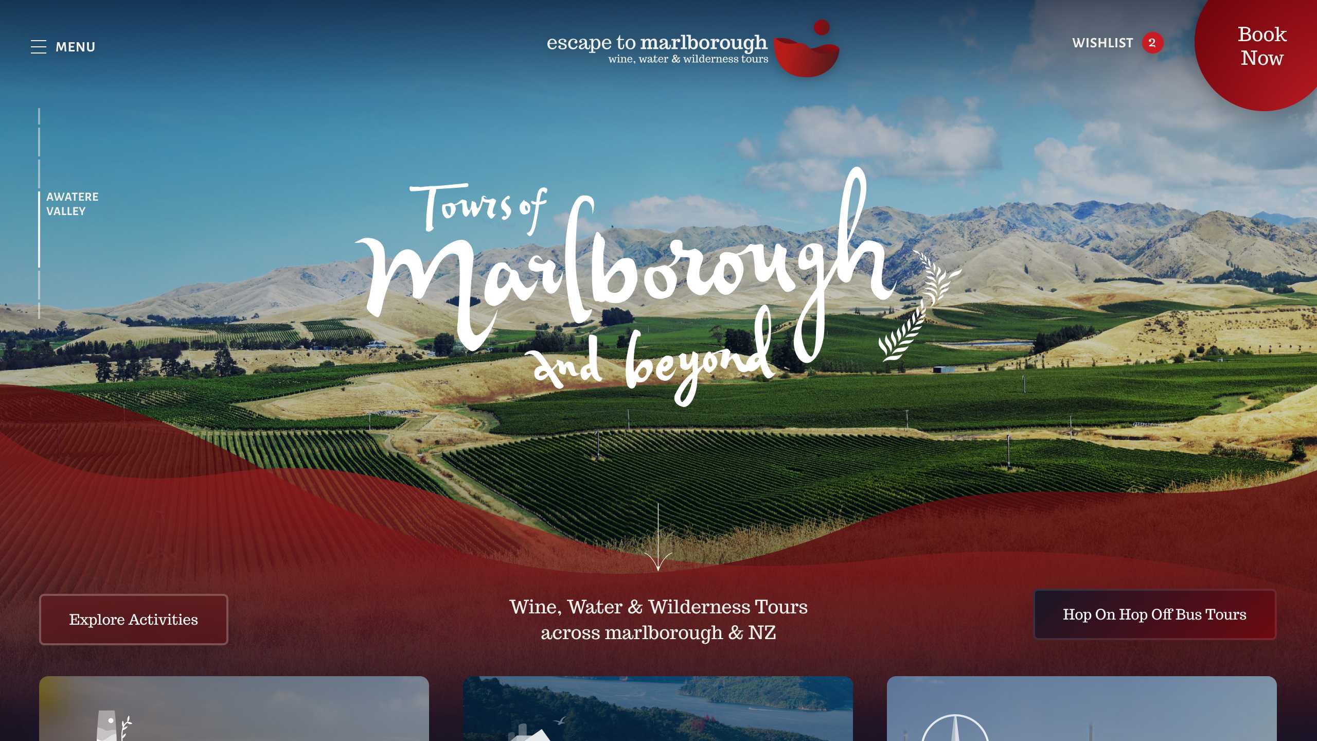 Escape to Marlborough: Homepage Screenshot, desktop version